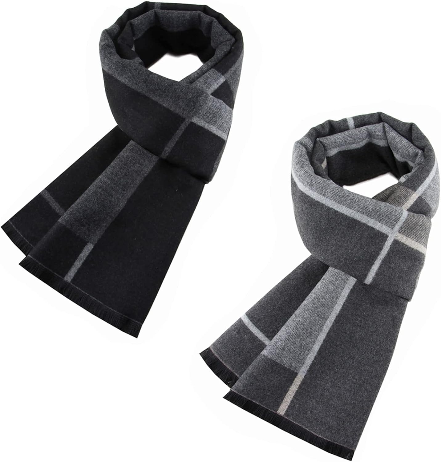 251030090502899_1 2 Packs Cashmere Feel Men Scarf for Winter, Lattice Grid Plaid Stripe Argyle Windowpane Designs Selection Husband Father Gift - Image 1